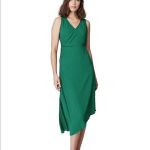 NWT J. Jill Wearever Everglade Green Asymmetrical Pleated Sleeveless Midi Dress